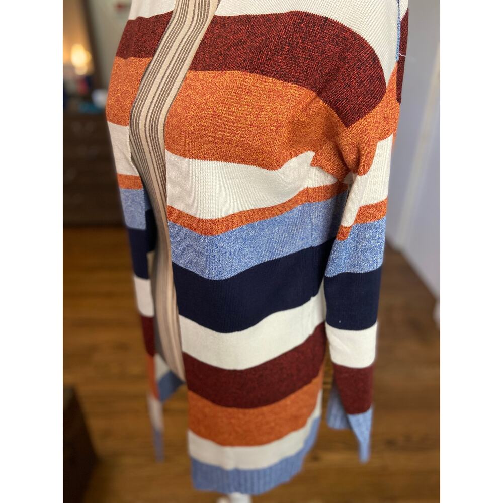 Style & Co multi stripe open front long sleeve cardigan - Picture 2 of 8